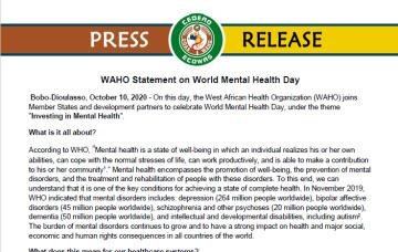 WAHO Statement on World Mental Health Day